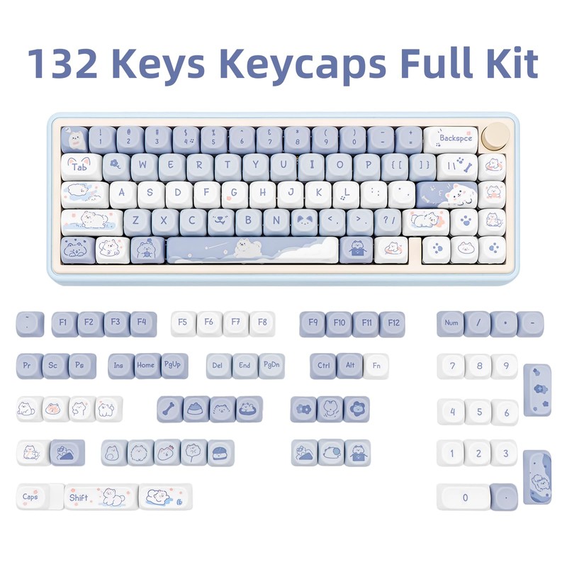 COOMICKEY Blue White MOA Profile Custom PBT Keycaps 132 Keys