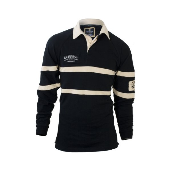 Guinness Men's Black &amp; Cream Traditional Rugby Shirt