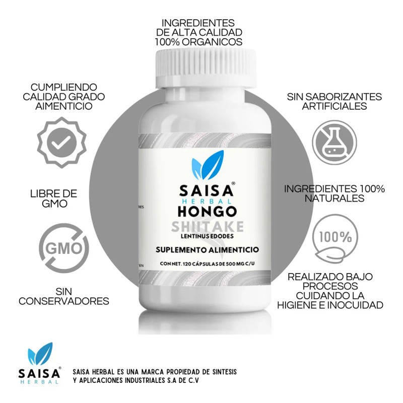 Hongo Shiitake Orgánico Con 120 Cápsulas Saisa Herbal Sabor Sin