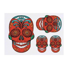 4 x 'Mexican Sugar Skull' Temporary Tattoos - Water Resistant, Skin-Safe, Non-Toxic Transfers, Mixed Sizes (TO00064058)