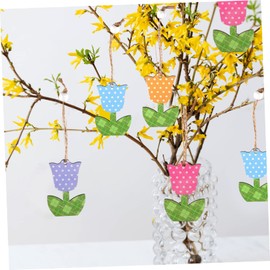 DOITOOL 12pcs Tulip Ornament spring ornaments for tree wood tulips flower tulip tree hanging decor spring hanging decorations spring tree ornaments tree decorations the tree wooden