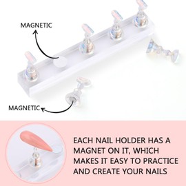 Etercycle Nail Stand Acrylic Nail Art Display Stand Practice Nail Holder for Painting Nails Magnetic Practice Stands with Reusable Putty For Home DIY Salon Supplies (Pink Clear)