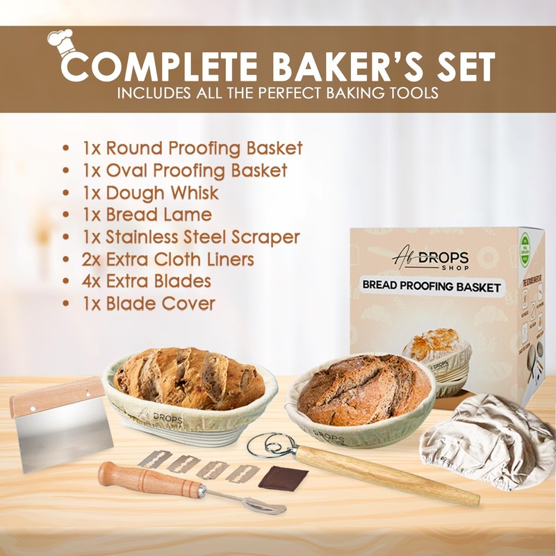 Premium Bread Banneton Proofing Basket Set of 2, 10 inch