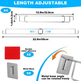 4 Pcs RV Refrigerator Bars, Adjustable 12.9-22.8 Inch Stainless Steel Tension Rods, Fridge Accessories for Camper Travel Kitchen Bookshelf to Prevent Spills
