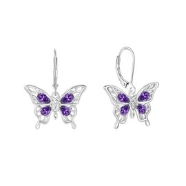 Vemhel Butterfly Earrings for Women 925 Sterling Silver Leverback Earrings February Birthstone Created Amethyst Jewelry