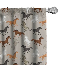 Ambesonne Horses Window Curtains Pack of 2, Abstract Stallions Simple Design Animals Galloping Curvet Illustration, Lightweight Set with Rod Pocket, 4 Panels of - 28" x 63", Taupe Black