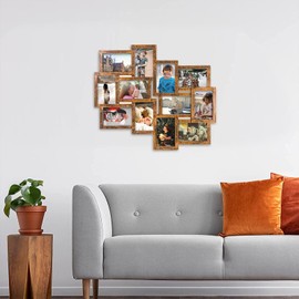 J.M.Deco Picture Frames Collage 12-Opening Reunion Friends Family Memory Photo Frames Collage for Wall Decor Photo Frame Selfie Gallery Puzzle Collage Wall Hanging for 4x6 Photo, Brown