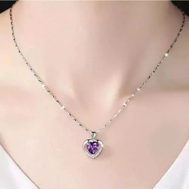 Collar Y Aretes Dije Corazón Cristal Mujer,regalo Para Mujer
