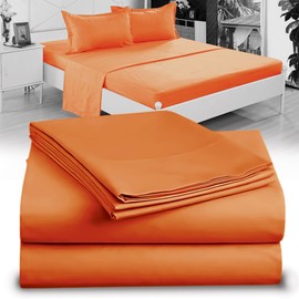 Twin XL 100% Microfiber Double Brushed Sheet Set - Extra-Soft & Wrinkle-Free - 15" Deep Pockets, 39" x 80" - Ideal for Dorms, Hospitals & Split King Beds - 3 PC Set (Twin XL, Orange)