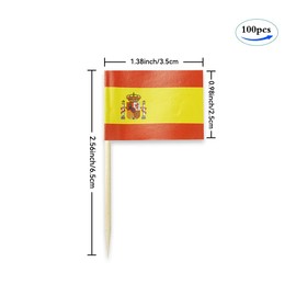 Spain Flag Spanish Miniature Toothpick Flags Decorations Small Cupcake Toppers Cocktail Food Flags Decor For Independence Day Party Bar (100 pack)