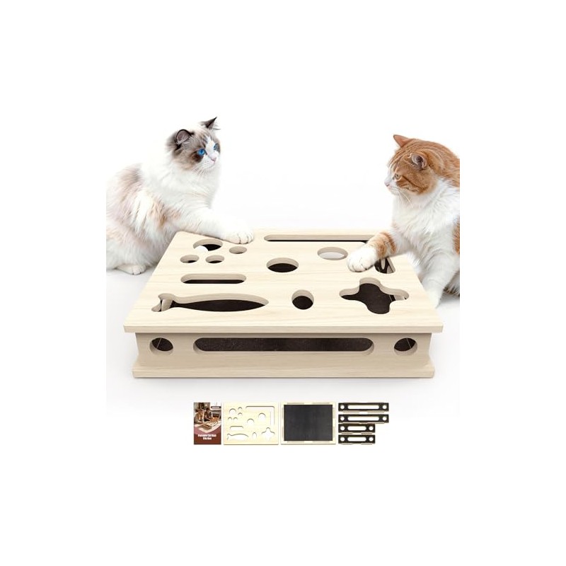 Cat Scratch Puzzle Enrichment Box, Large Solid Wood Construction Cat