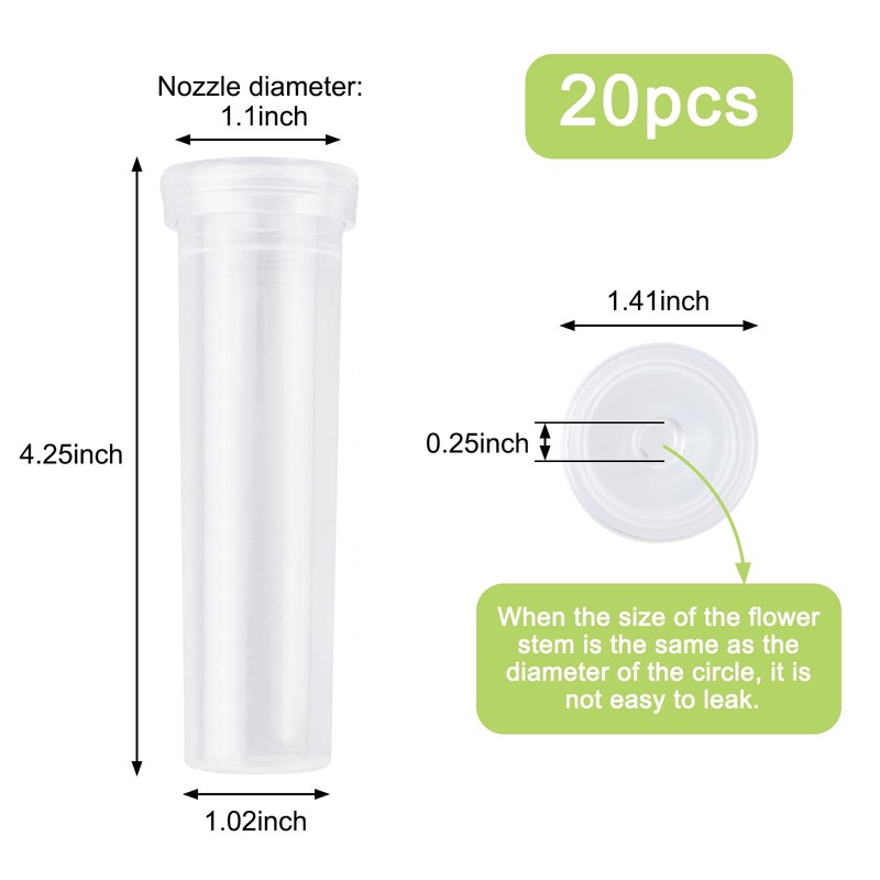 WANDIC Flower Water Tubes,20pcs Sunflower Hydrangea Preserved White Large Transparent