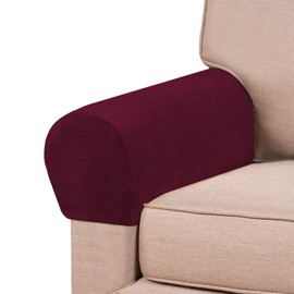 PrinceDeco Thick Velvet Stretch Armrest Covers for Chairs and Sofas Armchair Covers for Arms Couch Arm Covers Armrest Covers for Sofa Non Slip (2 Pack: Burgundy)