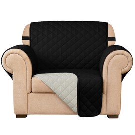 SUBRTEX Chair Cover Reversible Sofa Couch Slipcover Quilted Furniture Protector with Elastic Straps Washable Armchair for Living Room for Kids Pets (Chair, Black)