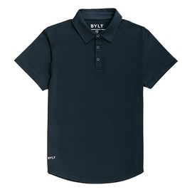 BYLT Performance Drop-Cut Polo Men's Shirt - Classic Fit, Collared Shirt for Men - Active & Casual Comfort Wear - Lightweight Polyester & Spandex, Navy, Medium