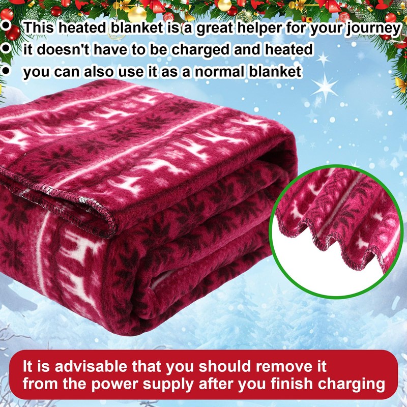 58x43 Inches 12v Heated Car Blanket Plug In, Red White,