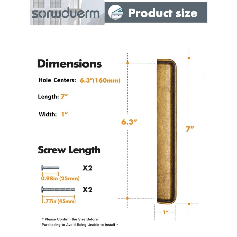 SORWDUERM 5 Pack 6.3 lnch(160mm) Antique Brass Cabinet Cup Pulls