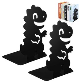 Dinosaur Metal Bookends, Bookends, Book Holder with Non-Slip Feet, Book Holder Shelf for Office, School, Home, 17 x 12 x 10 cm / 6.7 x 4.7 x 3.9 inches, Black, 1 Pair