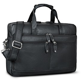 ROYALZ 'Montgomery' Business Umhängetasche Leder Herren & Damen Gross - Echtleder Laptoptasche 15.6 Zoll - Vintage Aktentasche mit Trolleyfunktion - Bürotasche Organizer, Farbe:Schwarz