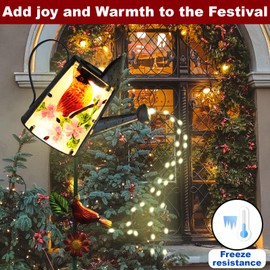 WUFEILY Luces solares de jardín al aire libre, regadera de metal para jardín, luces de estaca de jardín cardenal, decoración de pájaros, arte de cristal para pasarela, camino, patio, césped