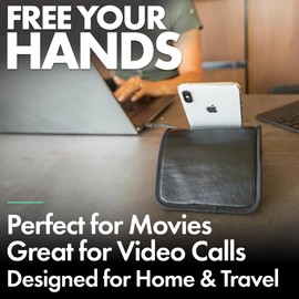 Folden Airplane Phone Holder, Foldable Cell Phone Stand Desk – Flexible Tablet Phone Holder for Bed, Desk, Office, Treadmill – Mobile Stand Phone Accessories, Plane Travel Essentials (Faux Leather)