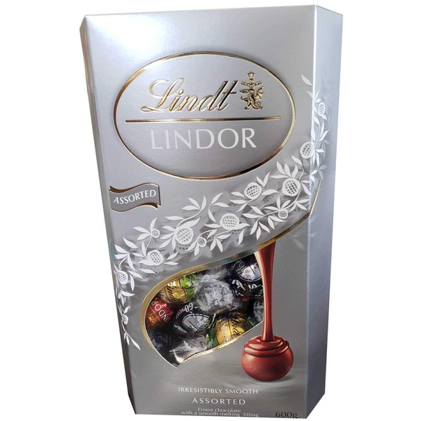 Linz Lindor Silver Assortment Chocolate 600 Grams Extra Dark, Matcher, Milk, Milk & White