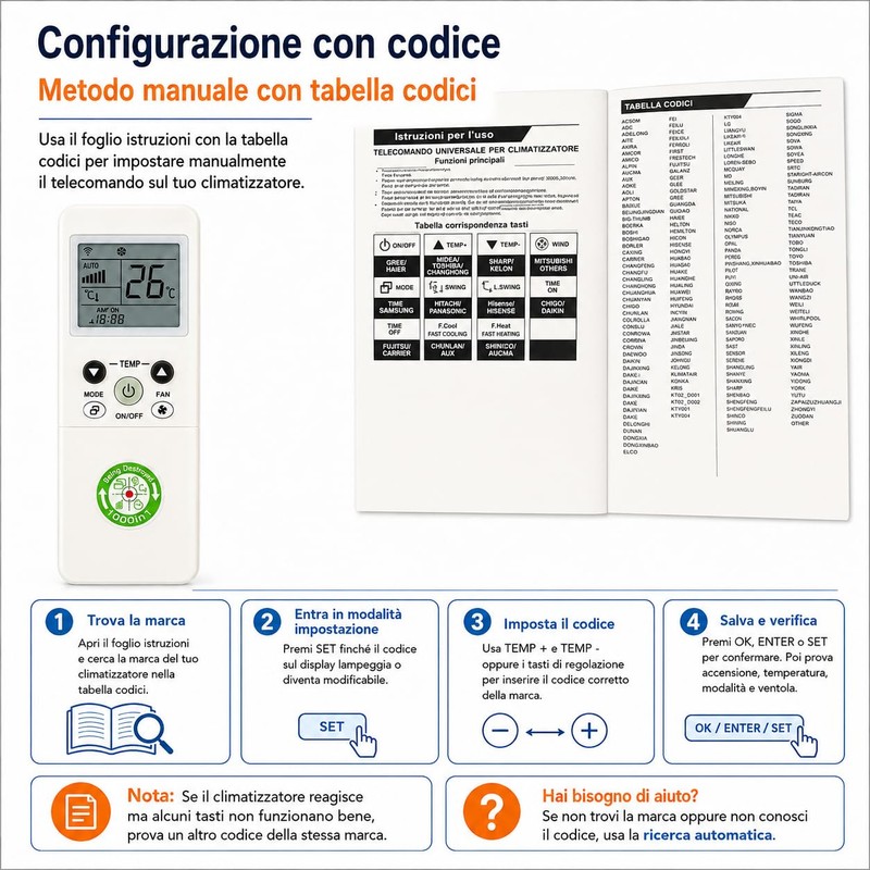 Telecomando Universale per Climatizzatore Condizionatore 1000 in 1 universale LCD
