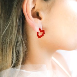 Red Valentines Hypoallergenic Heart Shaped Dangle Earrings | Red Tortoise Shell, Allergen Safe Earrings, Everyday, Statement, Lightweight, Dark Red, Acetate, Acrylic, Resin, Gift