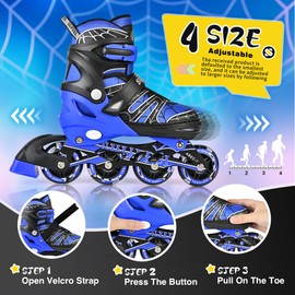 SULIFEEL Inline Skates with Blades for Kids Boys Youth Ages 6-12 8-12 5-8 with Light up Wheels 4 Sizes Adjustable Roller Skates for Beginners Indoor Outdoor Sports