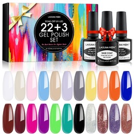 Lagunamoon 25-teiliges Gel-Nagellack-Set mit Gelbasis und nicht abwischbarem glänzendem / mattem Decklack, Gellack abwischen Nail Art Salon Maniküre Gelnägel Starter Set für Frühling und Sommerferien