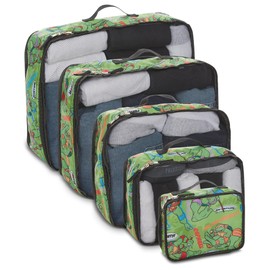 Ninja Turtles Packing Cube Set - Leonardo, Raphael, Donatello, Michelangelo - TMNT 5 Piece Packing Cube Travel Essential - Luggage Organizer Set - For Kids,Teens, Adults