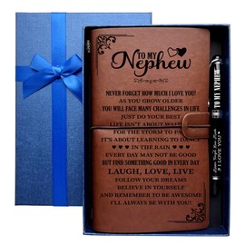 To My Nephew Leather Journal, Engraved Gift Pen, Roller Ballpen, Ballpoint Pen, Leather Notebook and Pen Gift for Nephew, 160 Pages Notebook, Graduation Back to School Birthday Christmas Gift
