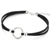 COOLSTEELANDBEYOND Ladies Womens Black Choker Necklace with Open Circle Charm