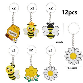 96 Pieces Bee Party Favors, Bumble Bee Theme Party Supplies Including Cute Bee Keychains, Bracelets, Ring and Temporary Tattoos for Bumble Bee Theme Party, Birthday, Shower Accessories