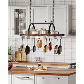 Hanging Pot Rack, Pot Hanger for Kitchen, Ceiling Mounted Pot Holder, Cookware Organizer with 24 S-Shaped Hooks, for Pot, Pan Storage, Space-Saving, Rustic Brown and Black TPR28BF