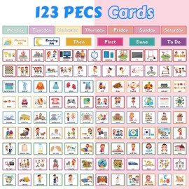 Visual Timetable, 123 Pecs Cards Weekly Routine Chart for Children, Magnetic Now and Next Board Autism Sensory Equipment,Visual Aid Cards for Autistic Children, ADHD,ASD, Preschool Kids,Home,School