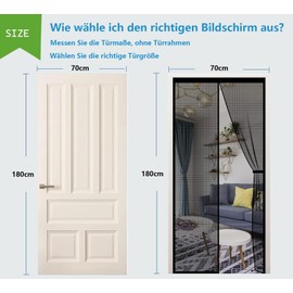 XCMVCN Magnet Fliegengitter Balkontür 70x180cm,Fliegengitter Tür Magnet Insektenschutz,Kinderleichte Klebemontage Ohne Bohren,für Balkontür/Terrassentür,Schwarz