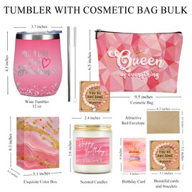 Birthday Gifts for Women, Happy Birthday Friendship Christmas Wine Tumbler Cosmetic Bag Bracelet Scented Candle Card Basket, Best Friend Birthday Gifts for Women, Girls Sister Mom Coworker Grandma