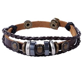 Morella Ladies' Leather Bracelet with Beads and Charms, Base Metal