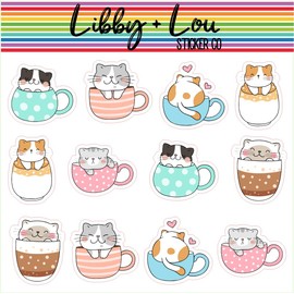 Cat Tea Cups Planner Sticker | Libby and Lou Sticker Co