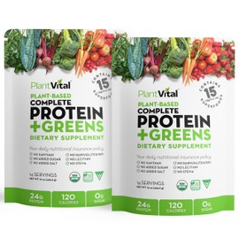 Plantvital- Polvo de Proteína Vegana Orgánica Sin Sabor 18 Superalimentos, Verduras y Probióticos Organic PlantBa                                     