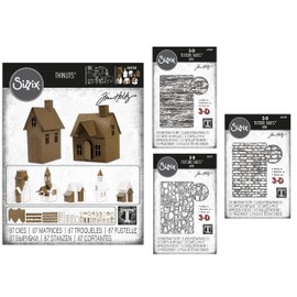 Tim Holtz Sizzix Village Collection Thinlits Dies, Bundle of 87 Dies (665564) Plus 3 Coordinating Mini Texture Fades, Lumber, Cobblestone and Brickwork (665460, 665461, 665462)