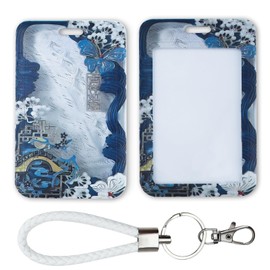 AfitLulu Sliding ID Card Sleeves with Removable Key Fob, ID Holder Protective Bag with Transparent Window for ID, Driving Licenses, Proximity Key Cards, Credit Cards, blue, Classic