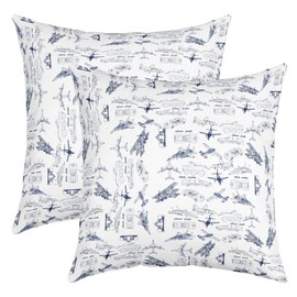 Aircraft Pillow Cases Cushion Covers Kids Airplane Print Throw Pillow Cover 24"x24" Set of 2 Boys Girls Decor Aircraft Flying Decorative Throw Pillowcases Sketch Style Blue White Cushion Cases