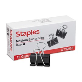 Staples Medium Binder Clips, 0.63" Capacity, Black, 144 Clips/Pack (ST32003)