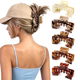 Hat Hair Claw Clips for Women, Square Claw Clips for Baseball Caps for Thick Hair Hat Hairstyles, Hair Accessory Gifts (5 Pcs-Leopard)