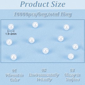 OLYCRAFT 10000pcs 1.5~2mm No Hole White Pearl Beads Super Tiny Nail Pearls Loose Acrylic Pearl Beads Mini Resin Filling Material Pearl Beads for Resin Crafting, Nail Art, Makeup, Jewelry Making