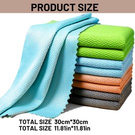 XIELBIS 8 Pack Microfibre Cleaning Cloth – Streak-Free, Lint-Free, Multi-Purpose Nano Scale Cloths,Window Cleaning Cloths,Fishscale Microfibre Glass Cloth for Windows, Mirrors & More (30x30 CM)