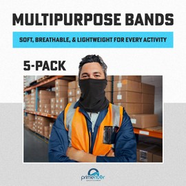 Neck Gaiter, Face Mask & Headband – Multipurpose Band for All-Year Use | One Size Fits All | 5-Pack | PRIMERIVER