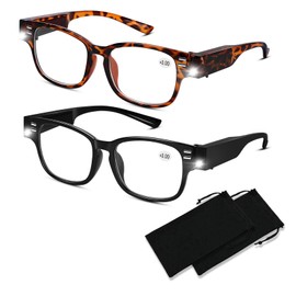 Magnifying Glasses with Light Bright LED Readers Lighted Reading Glasses with Lights and Magnifier Blue Light Blocking Reading Glasses Magnifying Eyeglasses Nighttime Reader Lighted Eye Glasses+300